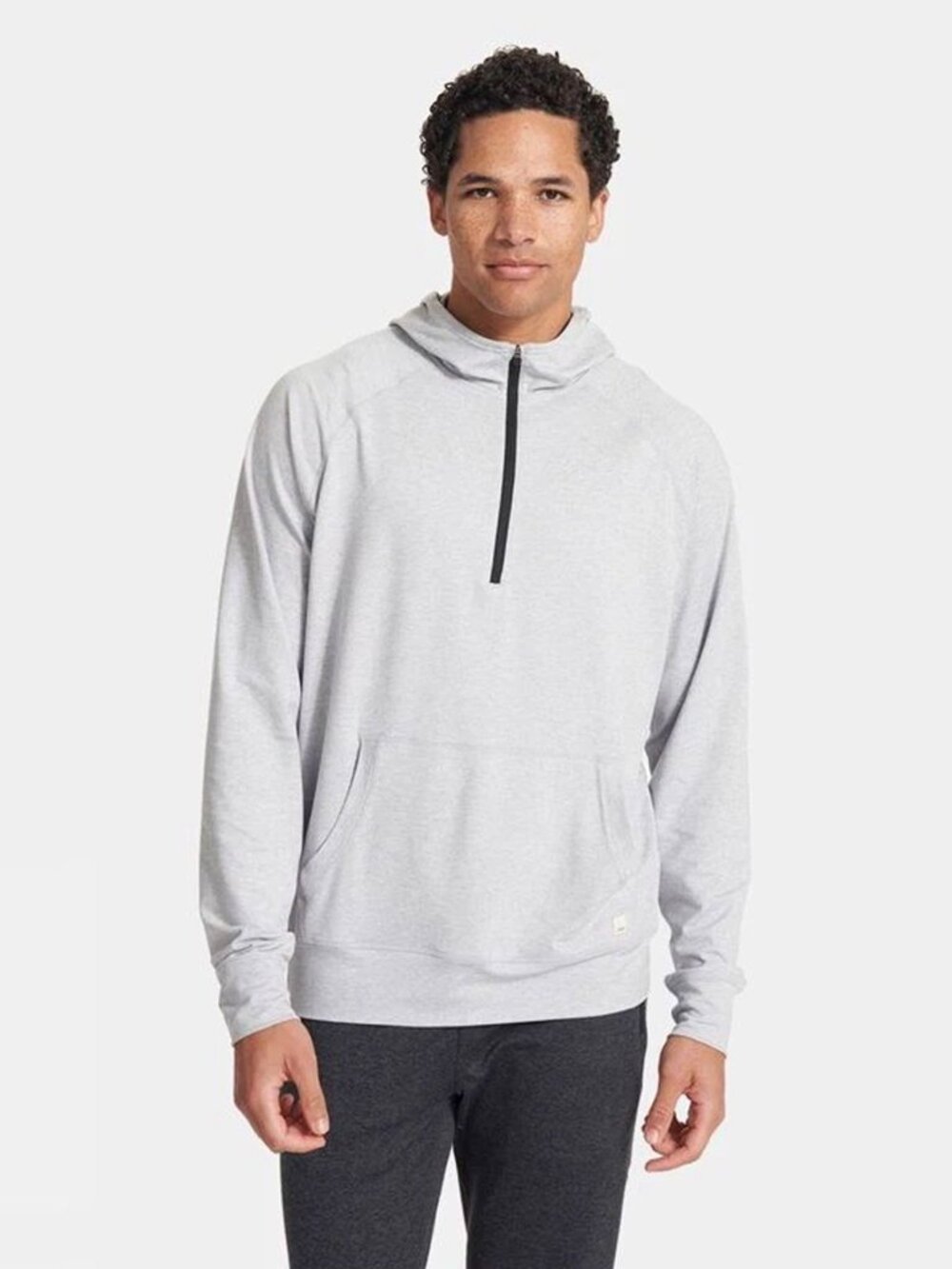Vuori Ponto Performance Half Zip Hoodie in Platinum Heather Gray